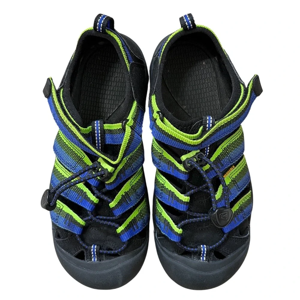 Keen Newport H2‎ Kids Sandals Blue Lime Green Striped Size 4Y